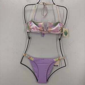 NWT Mara Hoffman Swim Bikini Set Top & Buttom Lavender Pastel XS Tropical Summer